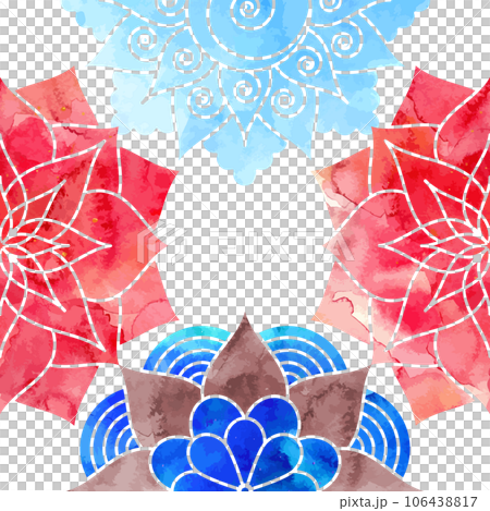 Frame for the cover decorated with blue and red watercolor mandala patterns Frame for the cover decorated with blue and red watercolor mandala patterns 106438817