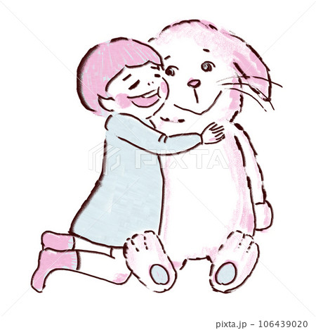 大きなウサギのぬいぐるみに抱きつく子ども 106439020