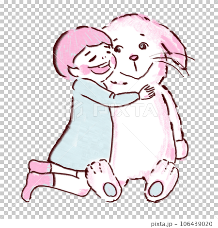 大きなウサギのぬいぐるみに抱きつく子ども 106439020