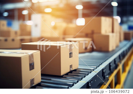 ベルトコンベアとたくさんのダンボール AI生成画像 AI画像 ベルトコンベアとたくさんのダンボール AI生成画像 AI画像 106439072