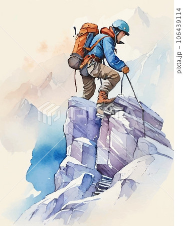 水彩で描いた登山をする人のイラスト Generative AIのイラスト素材