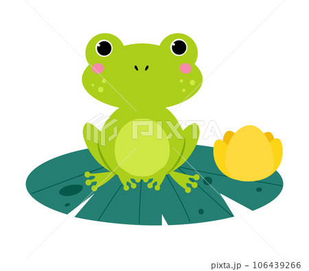 Happy Green Frog with Protruding Eyes Sitting on Pad Vector Illustration 106439266