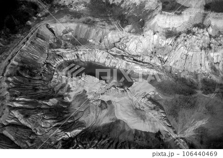 Monochrome aerial view of abandoned mine 106440469