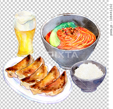 坦々麺と餃子セット　水彩イラスト　町中華 106441202