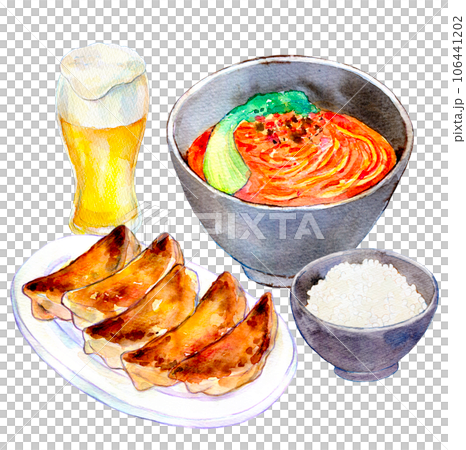 Tantan noodles and gyoza set, watercolor illustration, town Chinese food 106441202