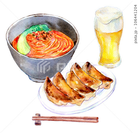 坦々麺と餃子セット　水彩イラスト　町中華 106441204