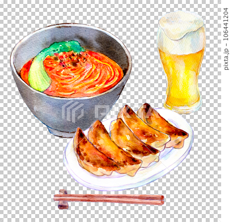 Tantan noodles and gyoza set, watercolor illustration, town Chinese food Tantan noodles and gyoza set, watercolor illustration, town Chinese food 106441204