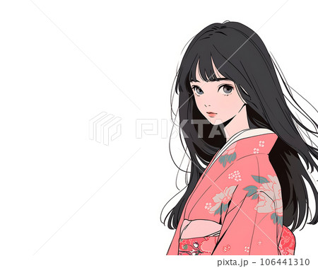 着物が似合う黒髪の日本女性のイラスト（Generative AI） 106441310