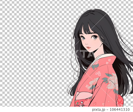 着物が似合う黒髪の日本女性のイラスト（Generative AI） 106441310
