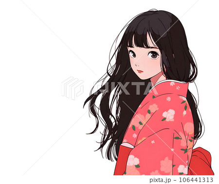 着物が似合う黒髪の日本女性のイラスト（Generative AI） 106441313
