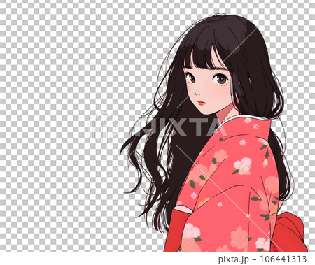 着物が似合う黒髪の日本女性のイラスト（Generative AI） 106441313