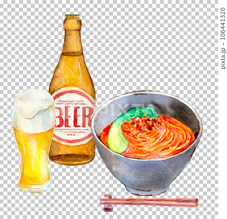 坦々麺とビールのセット　水彩イラスト　町中華 106441320