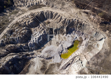 Aerial shot of opencast mine lake 106441490
