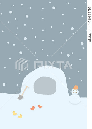 かわいい雪とかまくらの縦型の年賀状テンプレート(ベクターイラスト) かわいい雪とかまくらの縦型の年賀状テンプレート(ベクターイラスト) 106441594