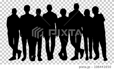 Silhouette of eight men standing side by side 106441650