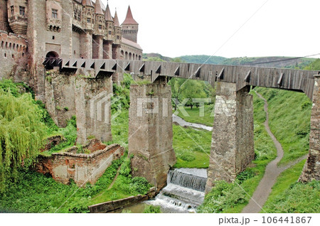 The wooden bridge to Corvin castle The wooden bridge to Corvin castle 106441867