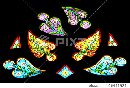 Stained glass window detail with Biblical scene 106441921