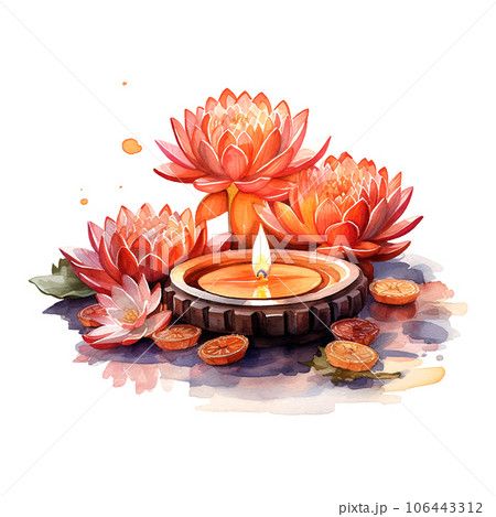 Pink lotus diwali watercolor for banner design. Pink lotus diwali watercolor for banner design. 106443312