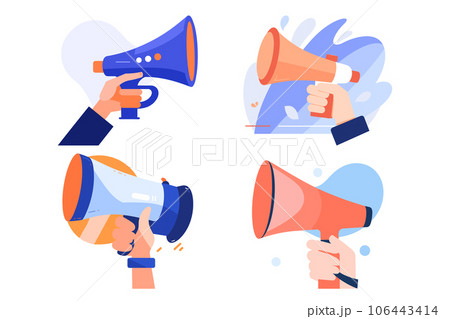hand holding a megaphone for advertising in UX UI flat style hand holding a megaphone for advertising in UX UI flat style 106443414