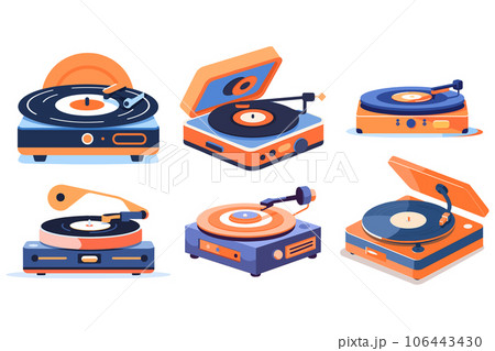 vintage record player in UX UI flat style vintage record player in UX UI flat style 106443430