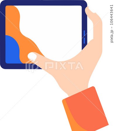 hand holding tablet in UX UI flat style hand holding tablet in UX UI flat style 106443641