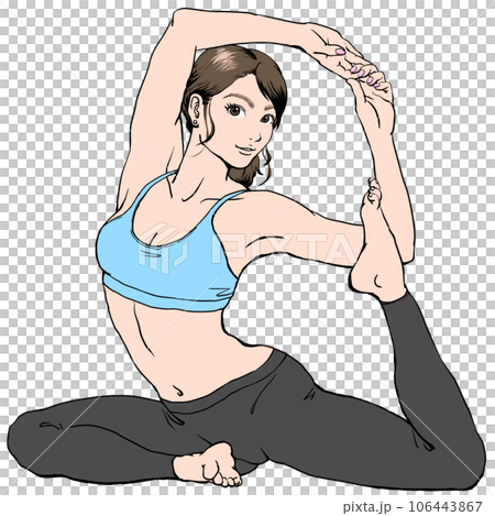 瑜伽_年輕女子做美人魚/鴿子姿勢_無陰影 106443867