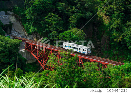 第一白川橋梁と田園風景に映える白い列車風景　南阿蘇鉄道(全線開通・高森駅から立野駅) 106444233