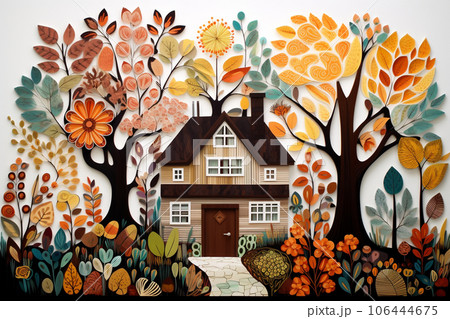 メルヘンチックな花と家 106444675