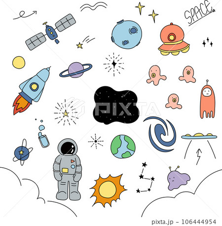 手描きの可愛い宇宙のイラストセット 106444954