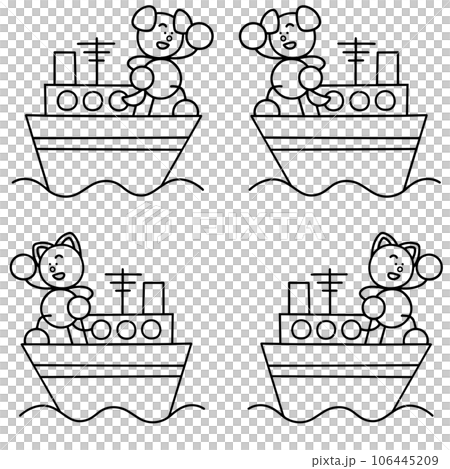 船上的狗和貓、狗和貓的線條畫集 106445209