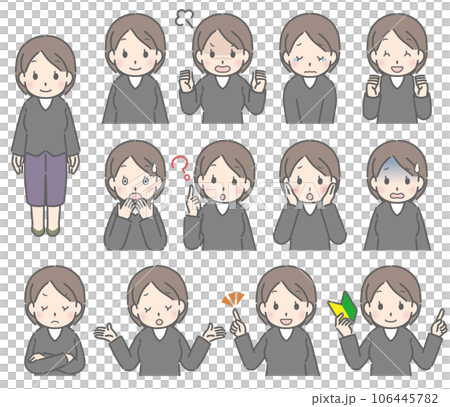 若い女性の表情セット（私服） 106445782
