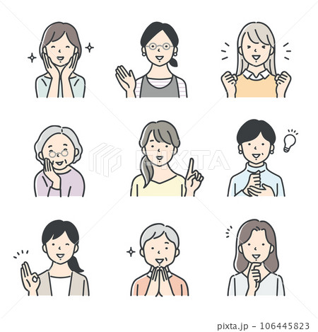 様々な年代の女性のアイコンセット／ポジティブ 106445823