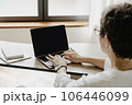 Back view of senior business woman using laptop. 106446099