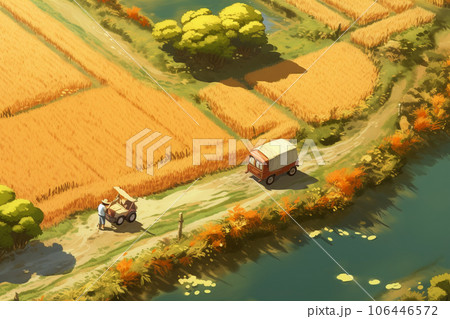 俯瞰で見た田園風景 106446572