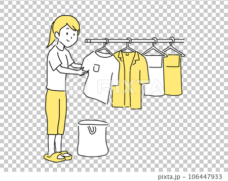 一個女人曬衣服的插圖 106447933