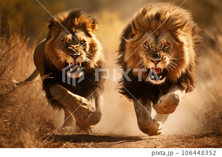 Angry hunting lions go hunting Angry hunting lions go hunting 106448352
