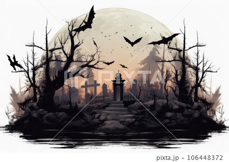 Halloween background. Illustration of a graveyard scene and halloween pumpkins 106448372