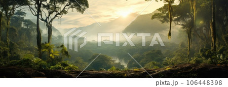 Amazon rainforest in mist in morning light 106448398