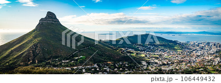 View of Lion's head from Kloof Corner hike at sunset in Cape Town, Western Cape, South Africa View of Lion's head from Kloof Corner hike at sunset in Cape Town, Western Cape, South Africa 106449432