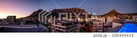 Aerial view of Cape Town city centre at sunset in Western Cape, South Africa 106449439