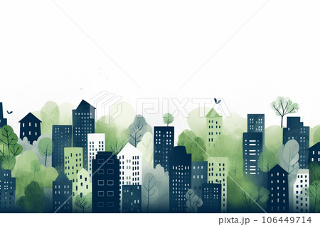 手描きの街（緑色と青の街） 106449714