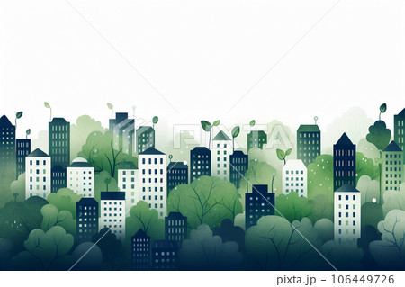 手描きの街（緑色と青の街） 106449726
