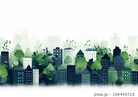 手描きの街（緑色と青の街） 106449728