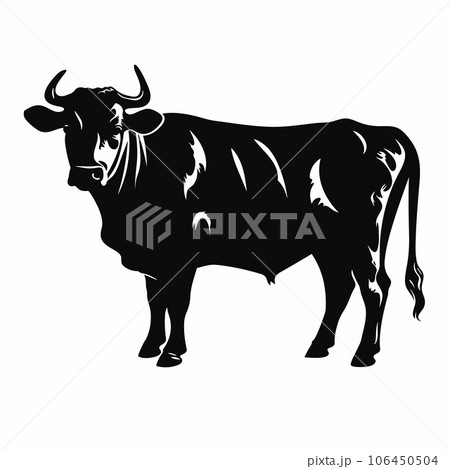 Bull black icon on white background. Cow silhouette Bull black icon on white background. Cow silhouette 106450504
