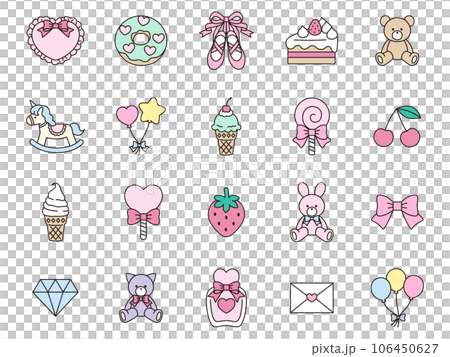 Cute icon set of rabbit, bear, cat stuffed animals, balloons, etc. 106450627