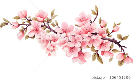 Pink cherry blossoms and leaves bouquet. Watercolor painted floral arrangement isolated on transparent background. Generative AI Pink cherry blossoms and leaves bouquet. Watercolor painted floral arrangement isolated on transparent background. Generative AI 106451206