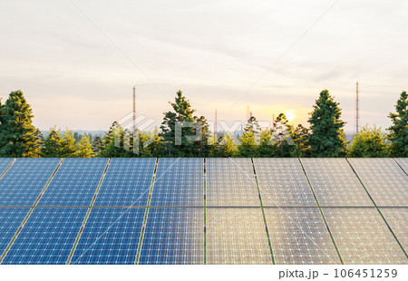 Solar panels with tree around sunset time 106451259