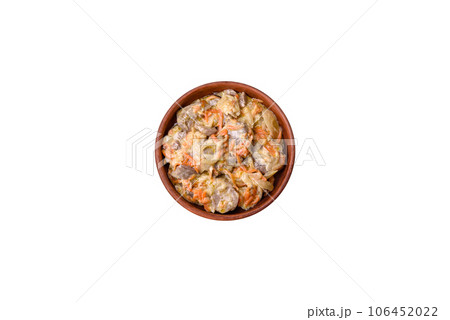 Delicious boiled beef or pork tongue sliced with carrots, onions, sour cream and spices Delicious boiled beef or pork tongue sliced with carrots, onions, sour cream and spices 106452022