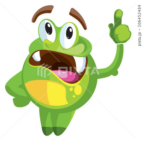 Funny green monster pointing finger. Cartoon creature Funny green monster pointing finger. Cartoon creature 106452484
