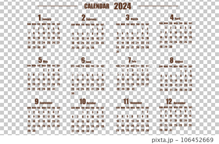 Simple year calendar starting on Sunday in 2024 Simple year calendar starting on Sunday in 2024 106452669